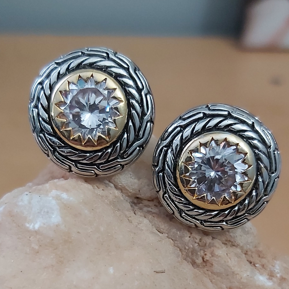 Vintage earrings silvertone large crystal statement stud - Picture 2 of 6